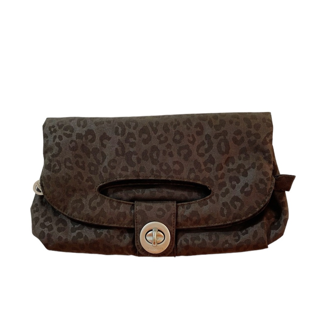 BAGGALLINI Foldover Turnlock Espresso Cheetah-Embossed Brasilia Crossbody Bag